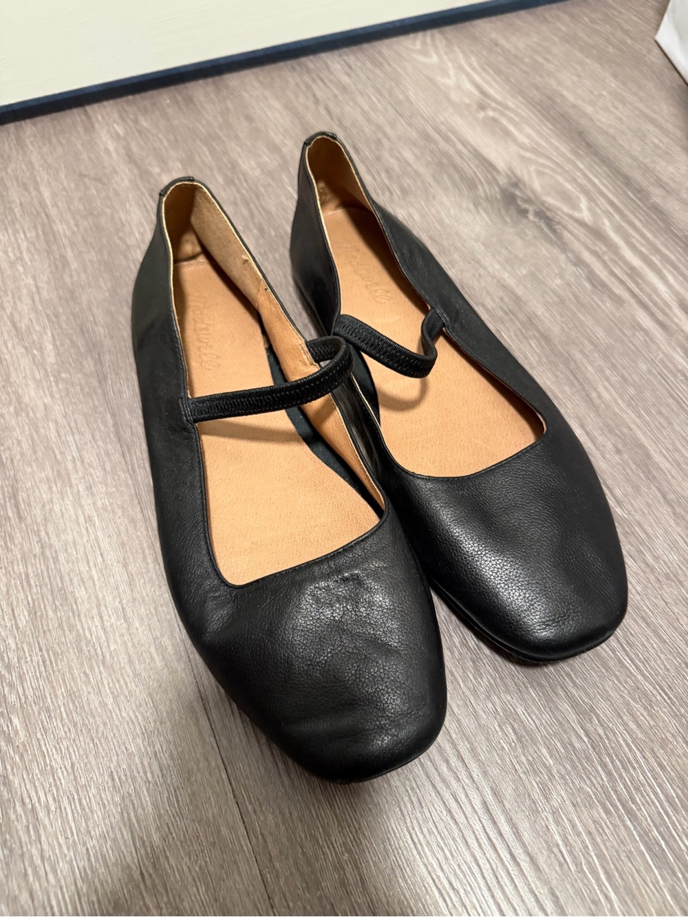 Madewell Black Leather Mary Jane Flats with Elastic Strap